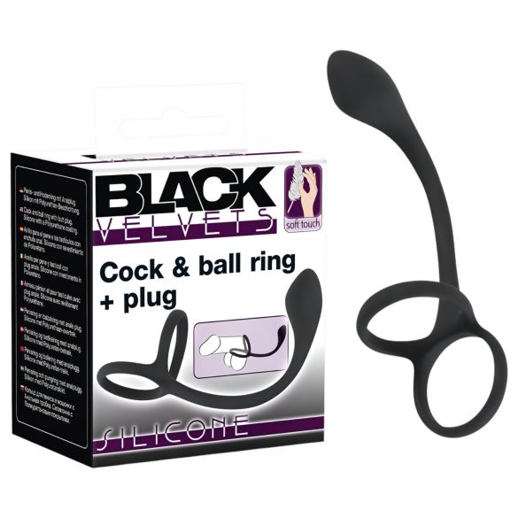 Black Velvet - slim anal dildo with penis and testicle ring (black)