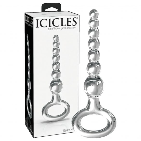 Icicles No. 67 - Beaded Glass Dildo with Grip Ring (Transparent) 