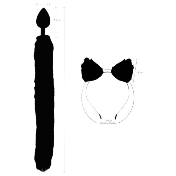 Bad Kitty - Cat Ear and Tail Anal Dildo Set - (Black) 