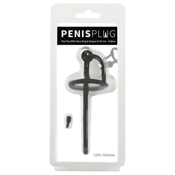 Silicone Urethral Dilator with Glans Ring (0.6mm) - Black 