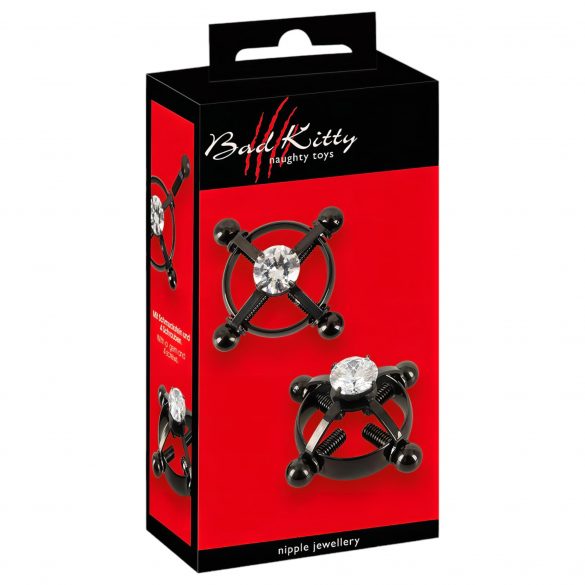 Black Bad Kitty - Twisted Nipple Jewelry with Rhinestones 