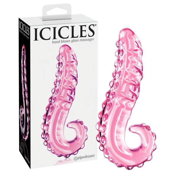 Icicles No. 24 - ribbed tongue glass dildo (pink)