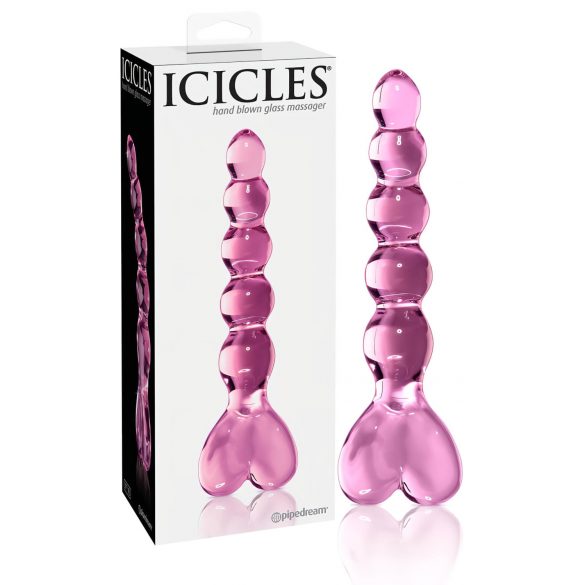 Icicles No. 43 - beaded, heart-shaped glass dildo (pink)