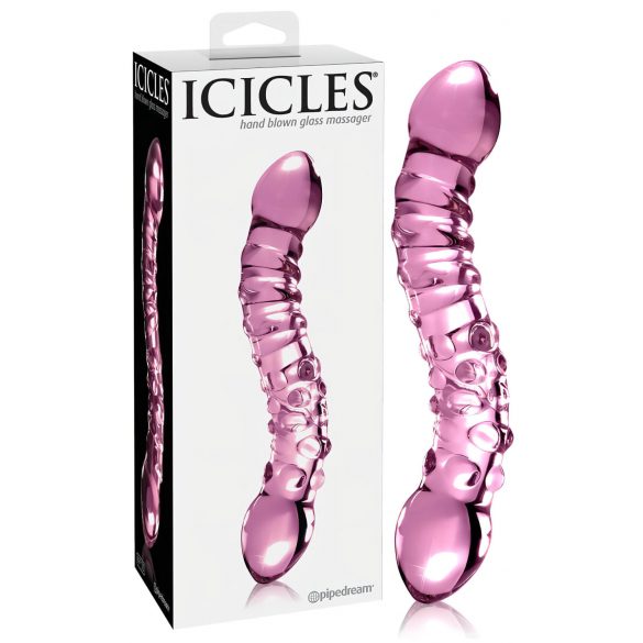 Icicles No. 55 - Double-ended, G-spot glass dildo (pink)