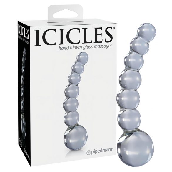 Icicles No. 66 - Curved, Beaded Glass Dildo (Transparent)