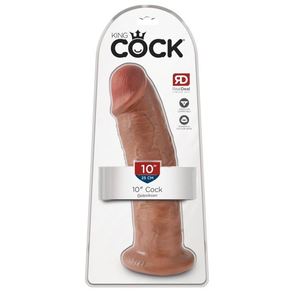 King Cock 10 - Large Suction Cup Dildo (25cm) - Dark Natural 