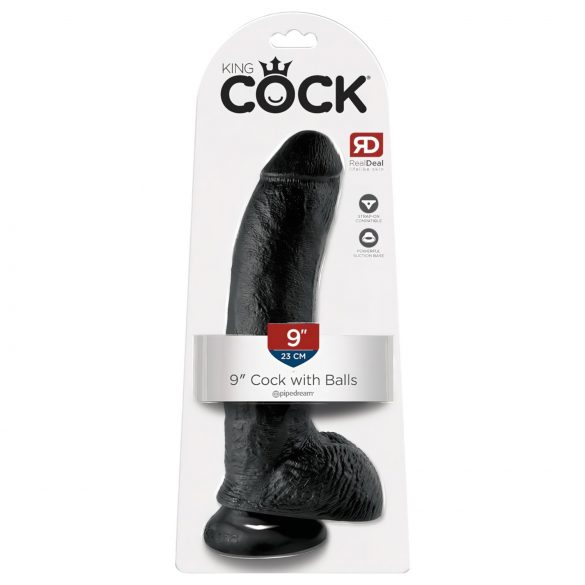 King Cock 9" - Large Suction Cup Dildo with Balls (23cm) - Black