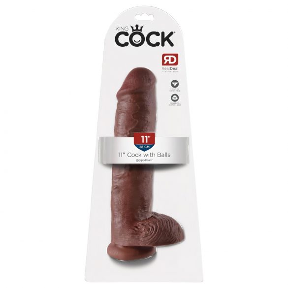 King Cock 11 - Large Suction Cup Dildo with Balls (28cm) - Brown