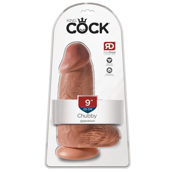 King Cock 9" Chubby with Suction Cup and Balls - Dark Natural 