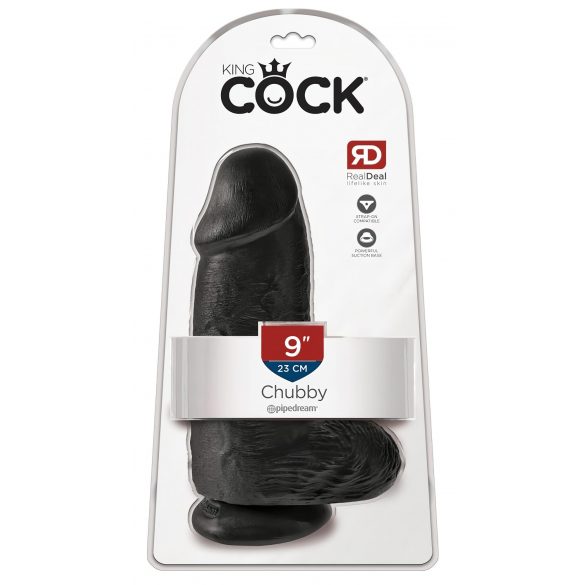 King Cock 9 Chubby - suction cup, testicle dildo (23cm) - black