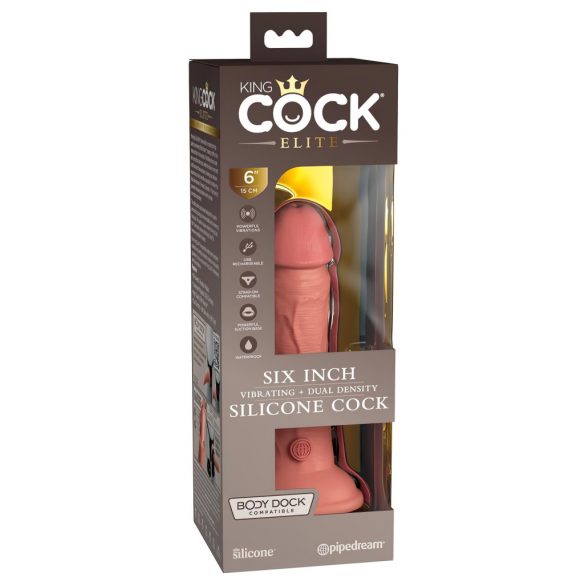 King Cock Elite 6 - Suction Cup Realistic Vibrator 6 inch (Dark Natural) 