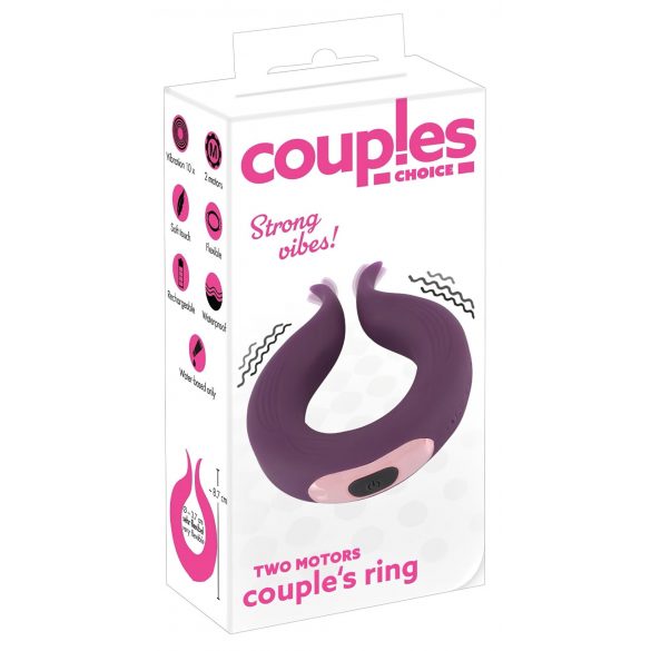 Couples Choice - Rechargeable Dual Motor Penis Ring (Purple) 