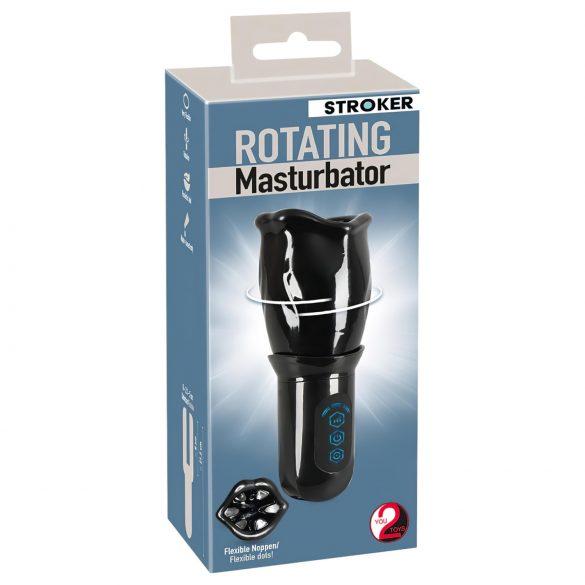 STROKER Rotating - Rechargeable Rotating Mouth Masturbator (Black)