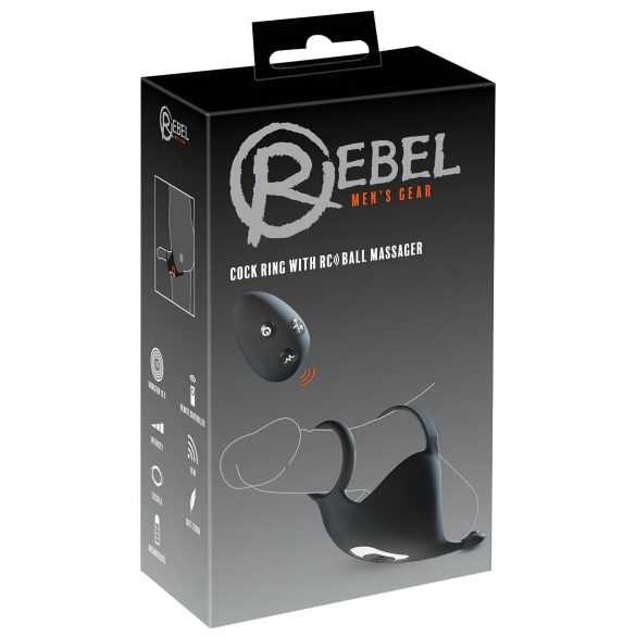 Rebel - Rechargeable Penis Ring with Scrotum Massager (Black) 