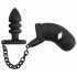 Black Velvet Silicone Penis Cage with Anal Dildo (Black) 