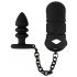 Black Velvet Silicone Penis Cage with Anal Dildo (Black) 