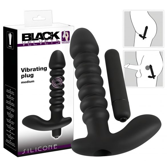 Black Velvet Ribbed Vibrator - Medium (Black) 