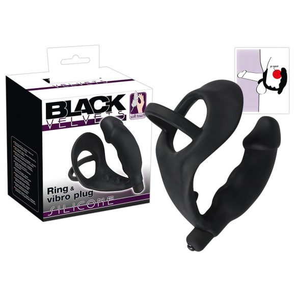 Black Velvet - Anal Vibrator with Penis and Testicle Ring (Black) 