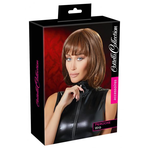 Cottelli - Medium Length Brown Bob Wig with Bangs 