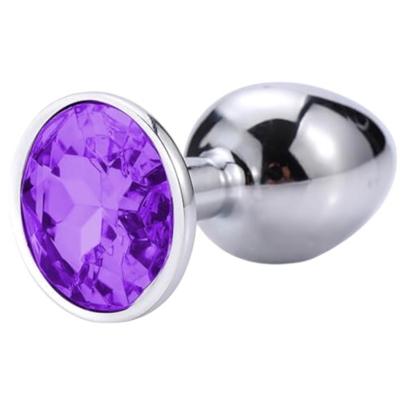 Sunfo - Metal Anal Plug with Gem (Silver-Purple)