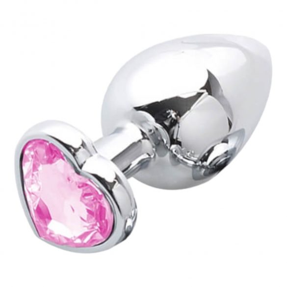 Sunfo - Metal Anal Dildo with Heart-Shaped Gem (Silver-Pink) 