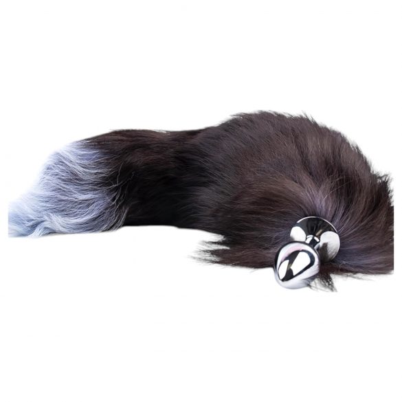 Sunfo - metal anal plug with fox tail (silver-black)