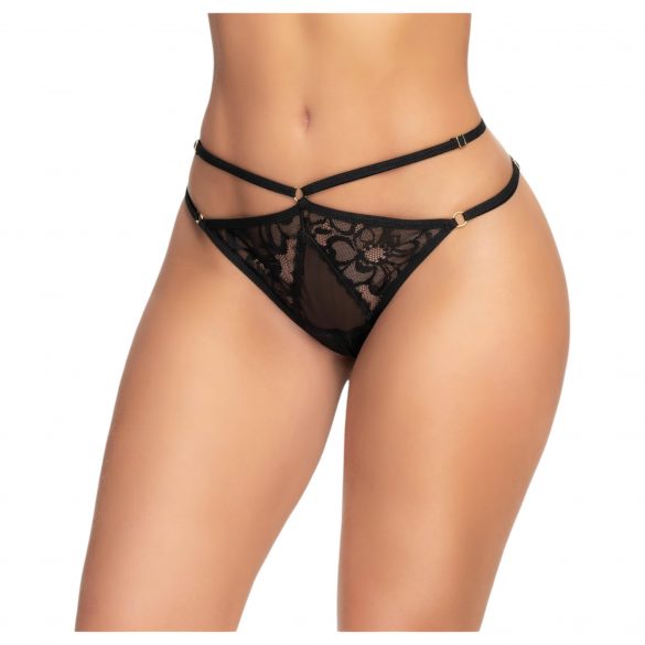 Patterned Strappy Open Panties (Black) 