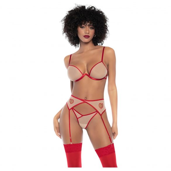 Mapalé - 3-Piece Bra Set with Cutout (Red-Nude) 