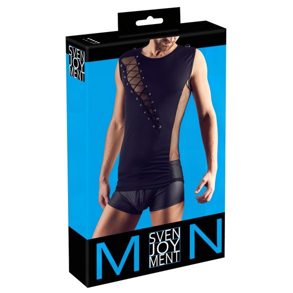 Svenjoyment - Lace-Up Mesh Insert Men's Top (Black) - M