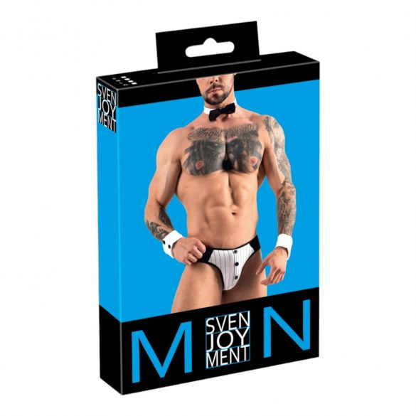 Svenjoyment - Men's Waiter Thong Costume Set (Black-White) 