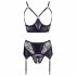 Abierta Fina - Lace Shiny Lingerie Set (Black)  - M