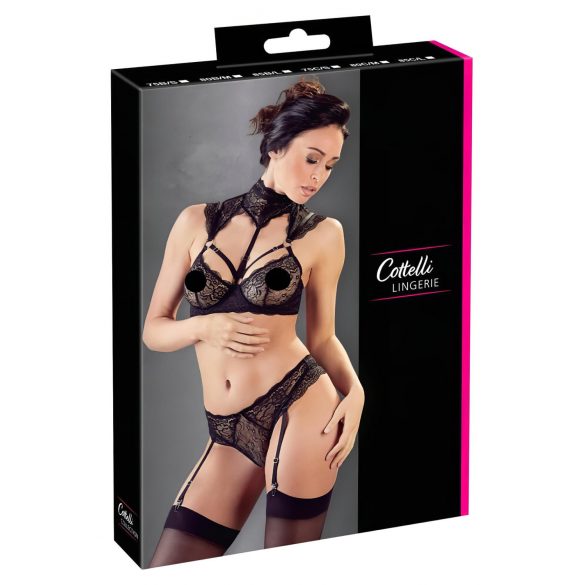 Cottelli - Collared Lace Bra Set (Black)  - 80C/M