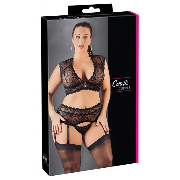 Cottelli Plus Size - Lace Lingerie Set with Rhinestones (Black) 