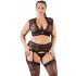 Cottelli Plus Size - Lace Lingerie Set with Rhinestones (Black) 