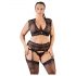 Cottelli Plus Size - rhinestone lace lingerie set (black)