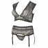 Cottelli Plus Size - Lace Lingerie Set with Rhinestones (Black) 