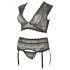 Cottelli Plus Size - Rhinestone Lace Lingerie Set (Black)