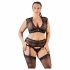 Cottelli Plus Size - Lace Lingerie Set with Rhinestones (Black)  - XL