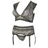 Cottelli Plus Size - Lace Lingerie Set with Rhinestones (Black)  - 2XL