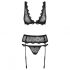 Obsessive Emperita - Embroidered Lingerie Set (Black)  - L/XL