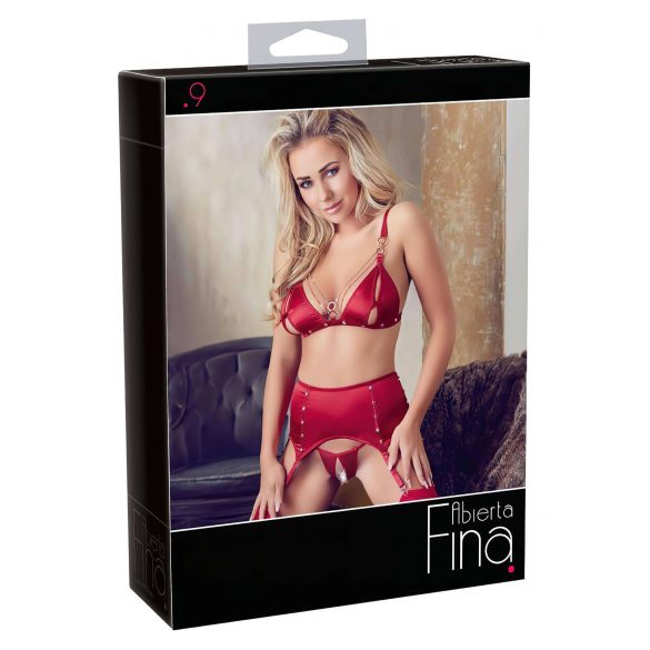 Abierta Fina - Shimmering Chain Lingerie Set (Red)  - L