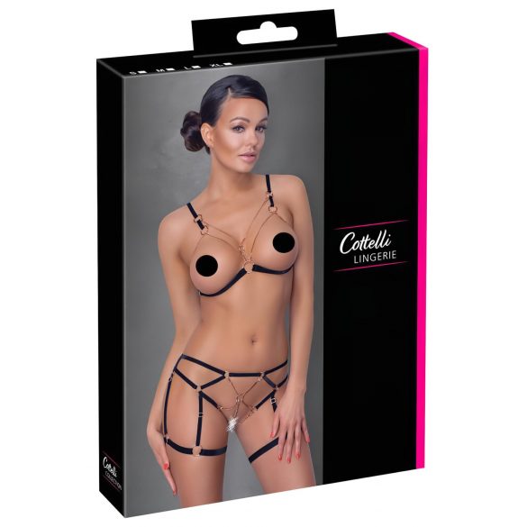 Cottelli - Chain Decorative Body Harness - 2 Piece (Black)  - L