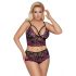 Cottelli Plus Size Floral Bra Set (Black-Purple)