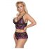 Cottelli Plus Size - Floral Bra Set (Black-Purple) 