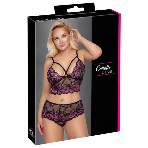 Cottelli Plus Size - Floral Bra Set (Black-Purple)  - 3XL/4XL