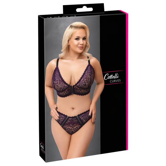 Cottelli Curves Plus Size - Transparent Patterned Bra Set (Purple) 