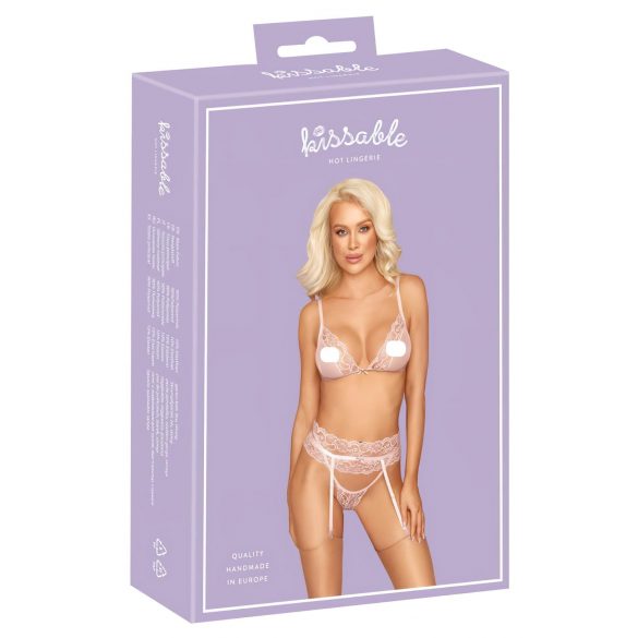 Kissable - Lace Lingerie Set (Pink)  - L/XL