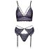 Cottelli - 3-Piece Lace Lingerie Set (Black-Purple) 