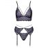 Cottelli - 3-Piece Lace Lingerie Set (Black-Violet)