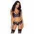 Cottelli - 3-Piece Lace Lingerie Set (Black-Purple)  - M